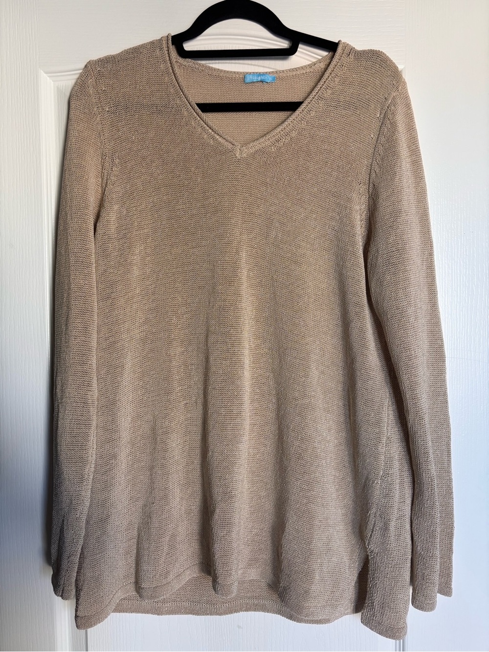 J. McLaughlin Callum Sweater V neck lightweight Beige gold wide Knit Size XL